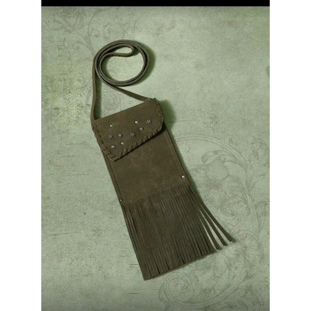 Boho Fringe Crossbody Bag faux‎ Suede Look Studded Flap Small Phone Pouch
